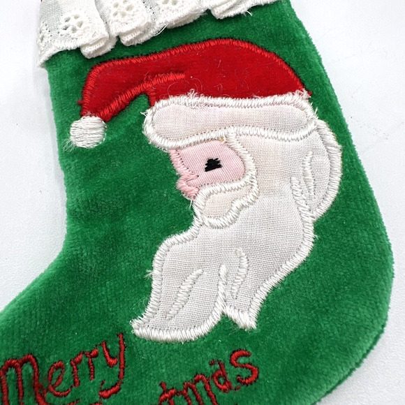 Dakin 1986 Mini Embroidered Christmas Stocking, Santa Claus, Merry Christmas EUC - Picture 2 of 7